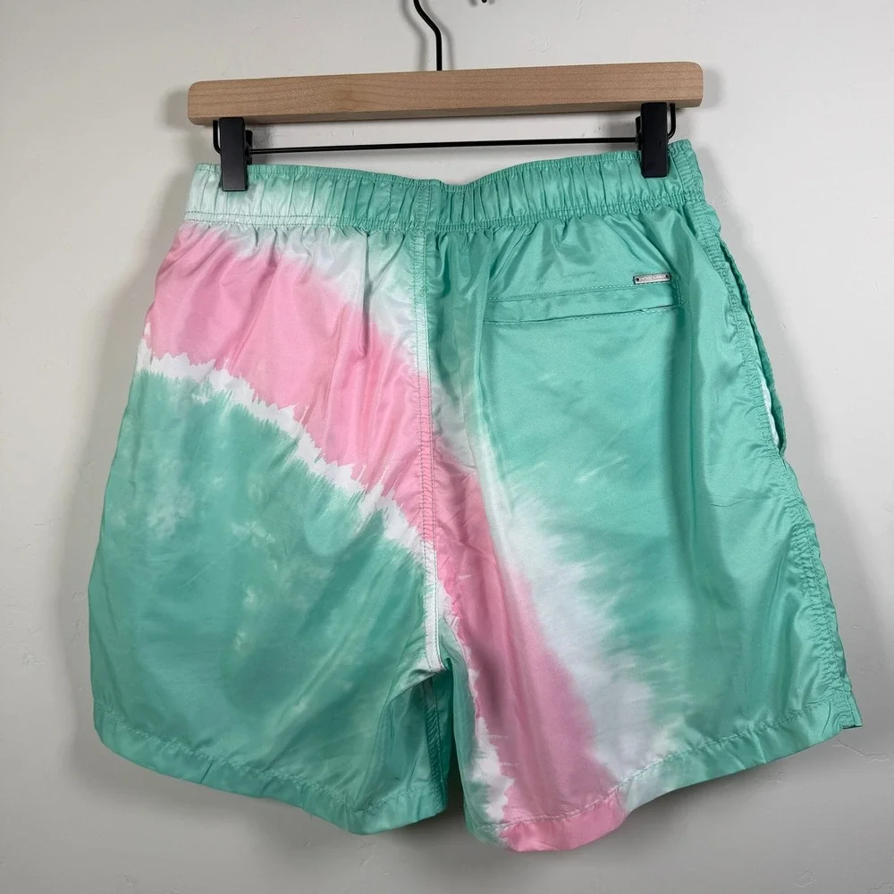 Vintage Summer Swim Trunks Size Small Pink Teal Tie Dye V90509N NEW Vacation